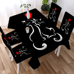 Heart In Love Cat Line Art Black Theme SWZB3886 Waterproof Tablecloth