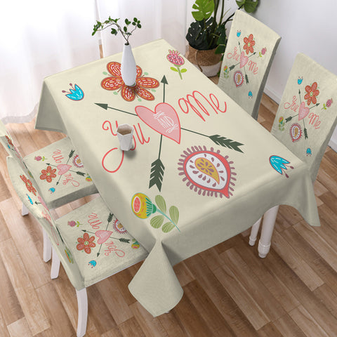 Image of Cute Bohemian Arrow & Flowers Cartoon - You And Me SWZB3918 Waterproof Tablecloth