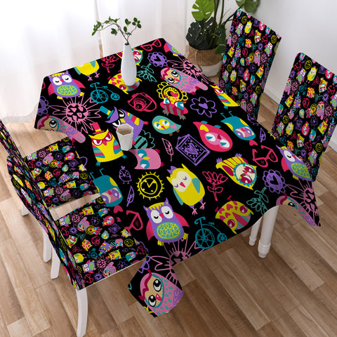 Image of Cute Colorful Owls Cartoon SWZB3920 Waterproof Tablecloth