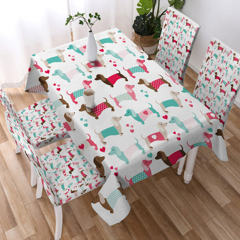 Image of Cute In Love Dachshund Cartoon  SWZB3926 Waterproof Tablecloth