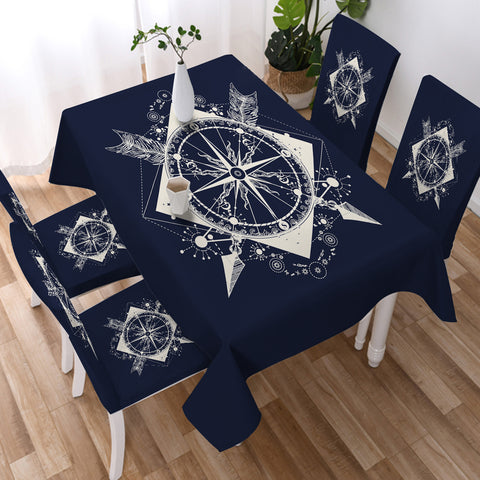 Image of Vintage Compass and Arrows Sketch Navy Theme SWZB3929 Waterproof Tablecloth