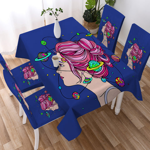 Image of Space Mind Girl Pink Hair Illustration SWZB3939 Waterproof Tablecloth
