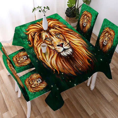 Image of Watercolor Draw Lion Green Theme SWZB3941 Waterproof Tablecloth