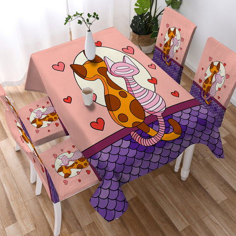 Image of Cute Cat Lovers Under The Moon Illustration SWZB3944 Waterproof Tablecloth