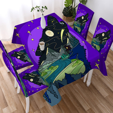 Image of Cartoon Night Landscape Wolf Shape SWZB3945 Waterproof Tablecloth