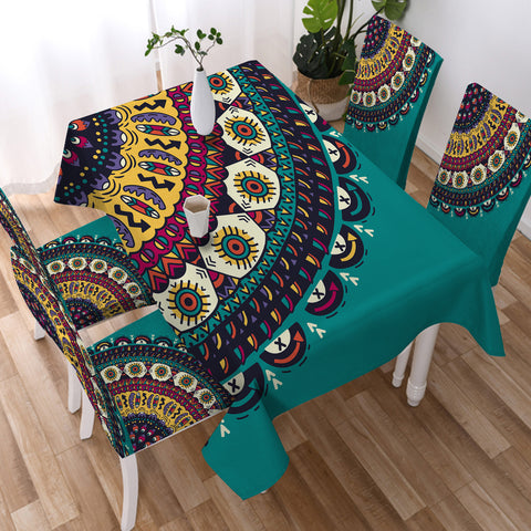Image of Colorful Geometric Cartoon Mandala Turquoise Theme SWZB4098 Waterproof Tablecloth