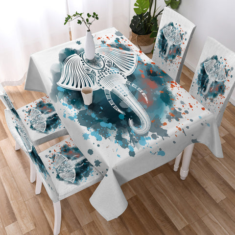 Image of Mandala Elephant Blue Gray Watercolor Spray SWZB4100 Waterproof Tablecloth