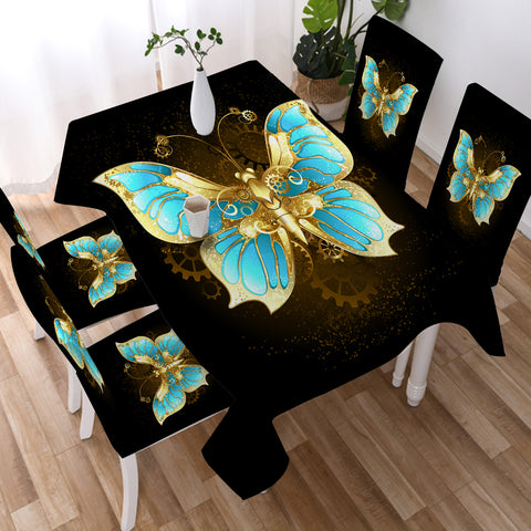 Image of Golden Satin Blue Butterfly SWZB4113 Waterproof Tablecloth