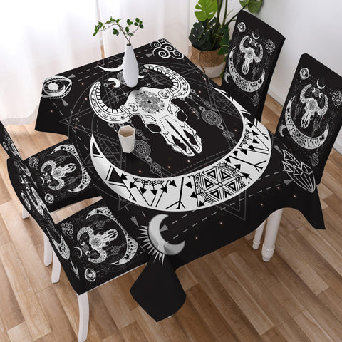 Image of B&W Zodiac Buffalo Skull SWZB4119 Waterproof Tablecloth