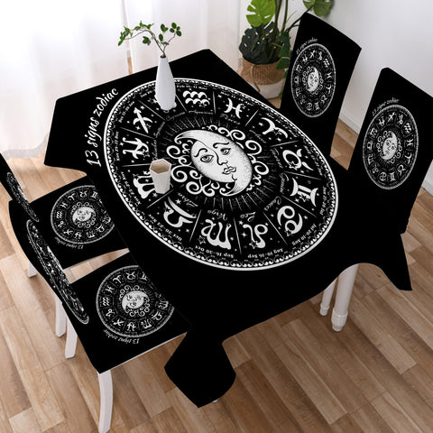 Image of Vintage B&W Sun Moon Round Zodiac SWZB4125 Waterproof Tablecloth