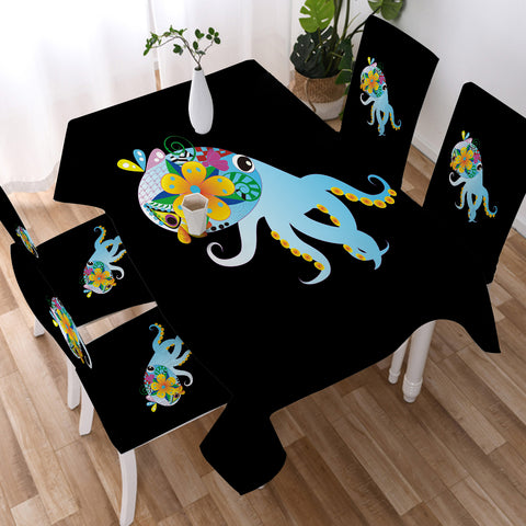 Image of Cute Cartoon Floral Octopus SWZB4217 Waterproof Tablecloth