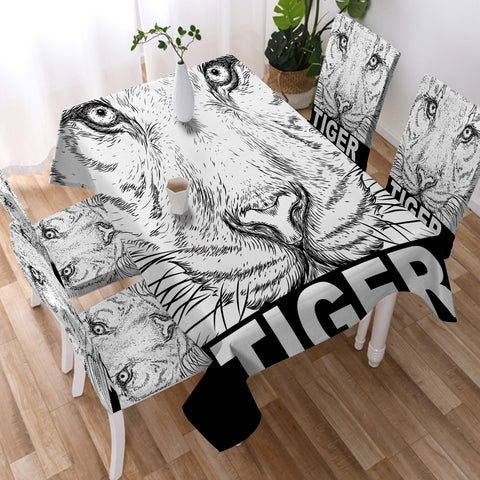 Image of B&W Detail Tiger Sketch SWZB430 Waterproof Tablecloth