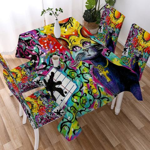 Image of Colorful Curves Art Cat  SWZB432 Waterproof Tablecloth