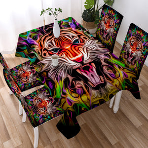 Colorful Modern Curve Art Tiger  SWZB4246 Waterproof Tablecloth