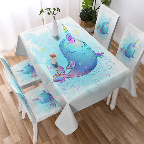 Image of Cute Cartoon Unicorn Whale SWZB4285 Waterproof Tablecloth