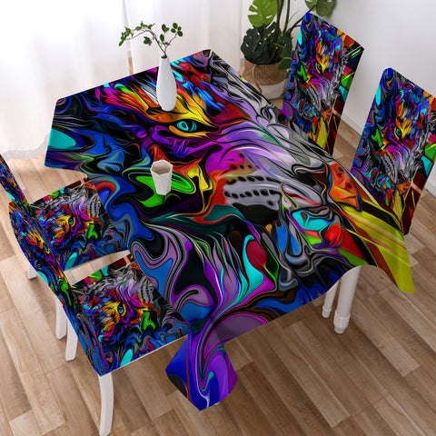 Image of Colorful Curve Art Wolf SWZB4288 Waterproof Tablecloth