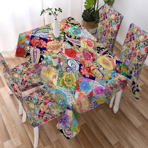 Multi Mandala & Flowers Checkerboard SWZB4296 Waterproof Tablecloth