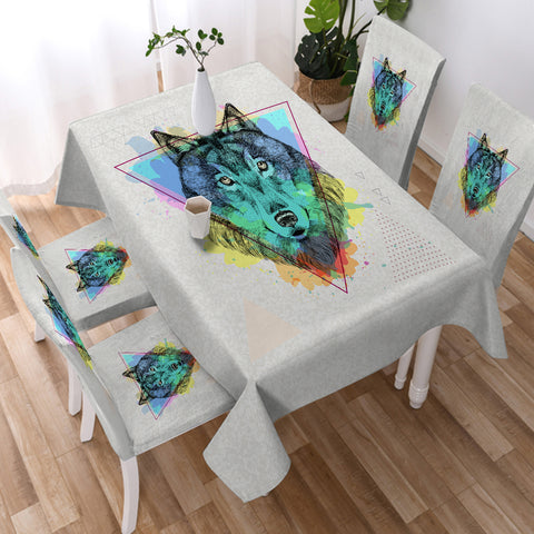 Image of Colorful Splash Watercolor Wolf SWZB4299 Waterproof Tablecloth