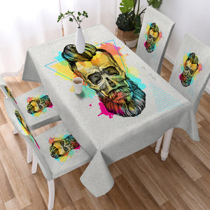 Pastel Watercolor Splash Barber Skull SWZB4306 Waterproof Tablecloth