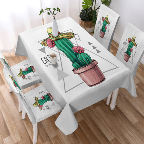 Image of Tiny Cartoon Cactus Flower Triangle Illustration SWZB4326 Waterproof Tablecloth