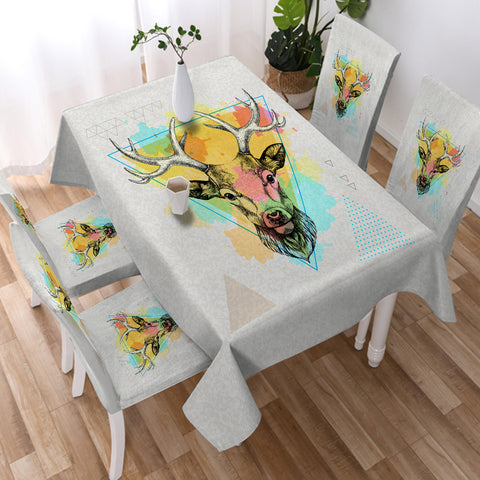 Image of Colorful Splash Vintage Deer Triangle SWZB4327 Waterproof Tablecloth
