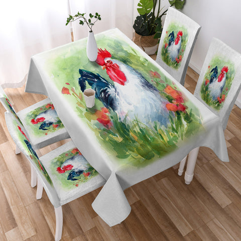 Image of White Chicken Watercolor Painting  SWZB4331 Waterproof Tablecloth