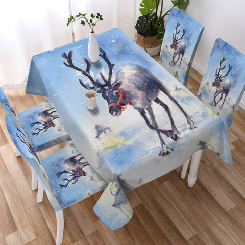 Image of Snow Little Deer Watercolor Painting  SWZB4332 Waterproof Tablecloth