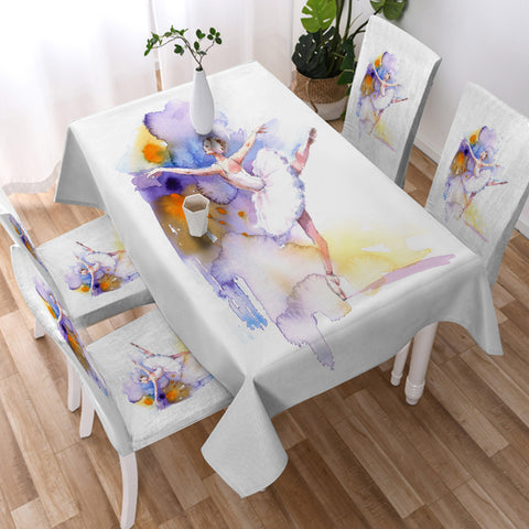 Image of Ballet Dancing Lady Watercolor Painting SWZB4333 Waterproof Tablecloth