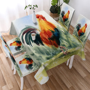 Rooster Watercolor Painting SWZB4334 Waterproof Tablecloth