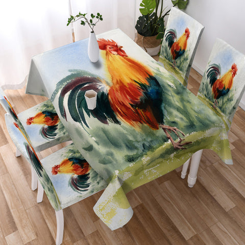 Image of Rooster Watercolor Painting SWZB4334 Waterproof Tablecloth