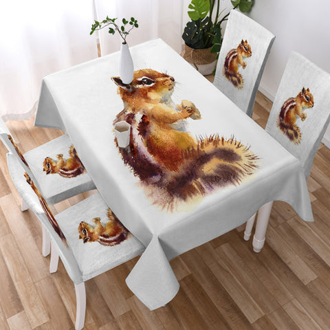 Image of Brown Chipmunk Watercolor Painting  SWZB4336 Waterproof Tablecloth