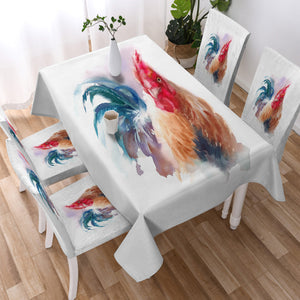 Rooster White Theme Watercolor Painting SWZB4399 Waterproof Tablecloth