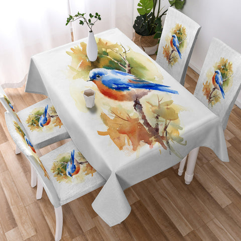 Image of Blue Sparrow White Theme Watercolor Painting SWZB4401 Waterproof Tablecloth