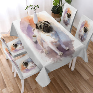 White Pug Colorful Theme Watercolor Painting SWZB4403 Waterproof Tablecloth