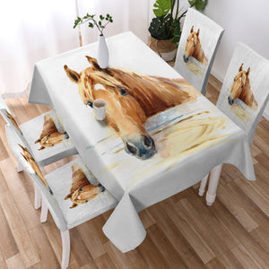 Brown Horse Watercolor Painting SWZB4406 Waterproof Tablecloth
