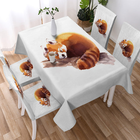 Image of Lazy Orange Racoon Watercolor Painting SWZB4411 Waterproof Tablecloth