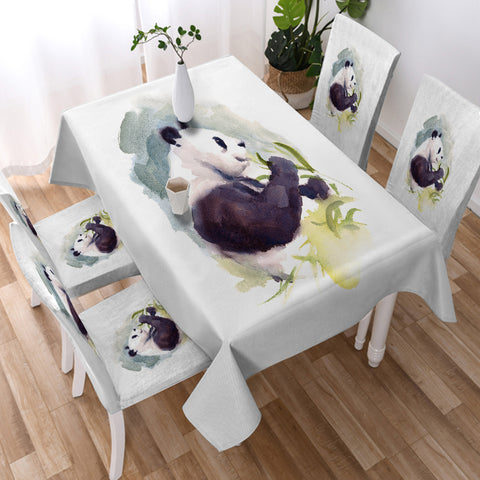 Image of Panda and Flowers Watercolor Painting SWZB4412 Waterproof Tablecloth