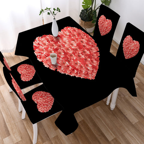 Image of Multi Pink Flowers In Heart Shape Black Theme SWZB4414 Waterproof Tablecloth