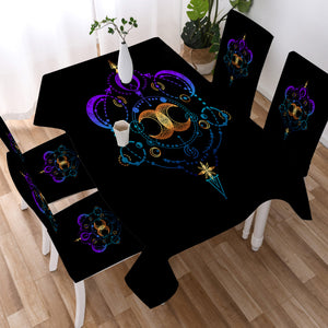Galaxy Moon Gradient Mint & Purple Zodiac Black Theme SWZB4416 Waterproof Tablecloth