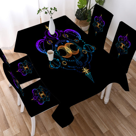 Image of Galaxy Moon Gradient Mint & Purple Zodiac Black Theme SWZB4416 Waterproof Tablecloth