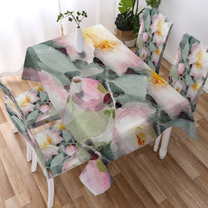 Pink Lotus & Green Leaves Watercolor Painting SWZB4418 Waterproof Tablecloth