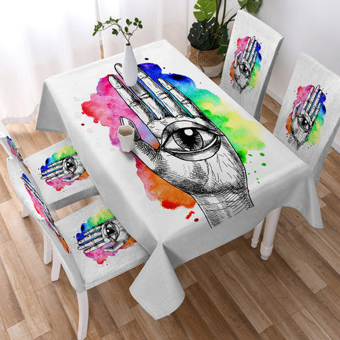 Image of Eye In Hand Sketch Colorful Galaxy Background SWZB4420 Waterproof Tablecloth