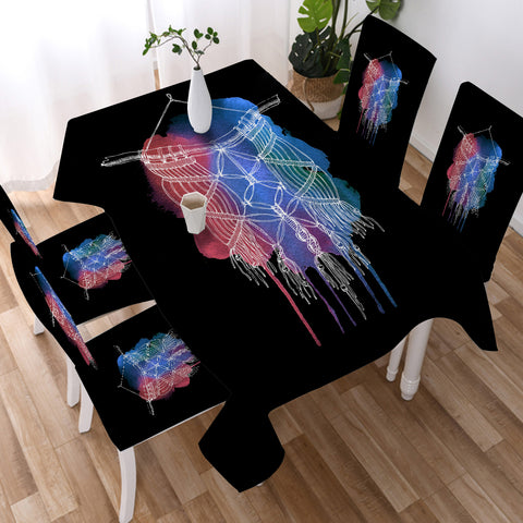 Image of Dreamcatcher Sketch Red & Blue Spray Background SWZB4423 Waterproof Tablecloth