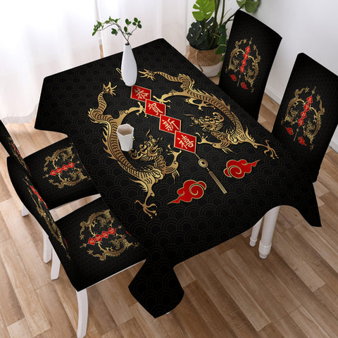 Image of Twin Chinese Golden Dragon  SWZB4429 Waterproof Tablecloth