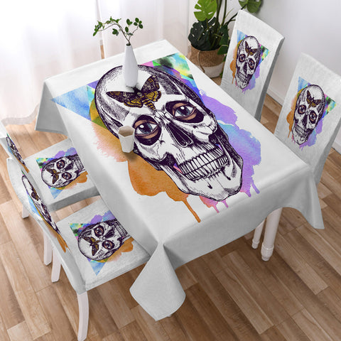 Image of Butterfly Skull Sketch Colorful Watercolor Background SWZB4432 Waterproof Tablecloth