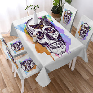 Butterfly Skull Sketch Colorful Watercolor Background SWZB4432 Waterproof Tablecloth