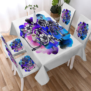 Dark Love Bone and Flowers Blue & Pink Watercolor WZB4435 Waterproof Tablecloth