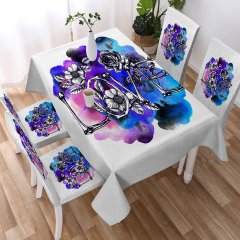 Image of Dark Love Bone and Flowers Blue & Pink Watercolor SWZB4435 Waterproof Tablecloth