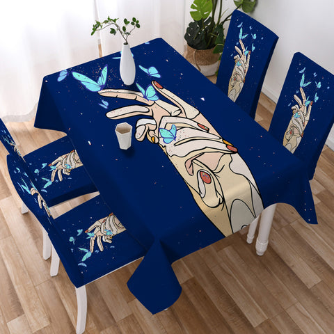 Image of Holding Hands Butterflies Night Sky Stars Illustration WZB4437 Waterproof Tablecloth