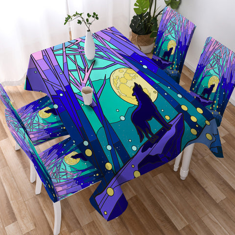 Image of Roaring Wolf In Jungle Night Illustration SWZB4438 Waterproof Tablecloth